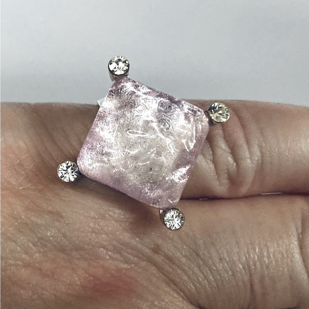 Gorgeous Adjustable Amethyst Resin & Crystals Ring Cecile Jeanne Paris Sz 7.5